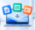 Portátil con documentos, hojas de cálculo y presentaciones para comparar licencias de Office