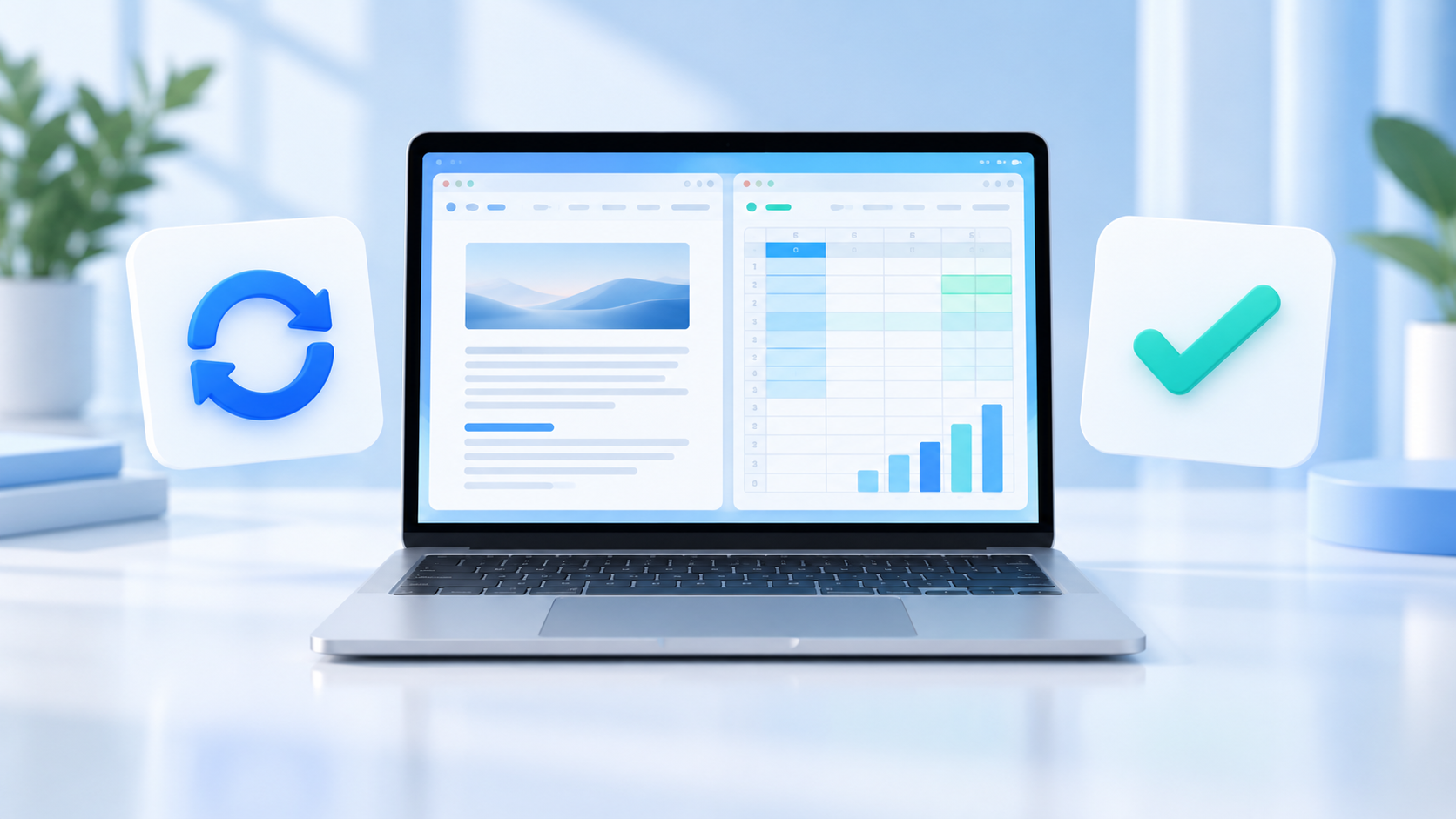 Portátil con aplicaciones de documentos y hojas de cálculo para comparar Office para Mac
