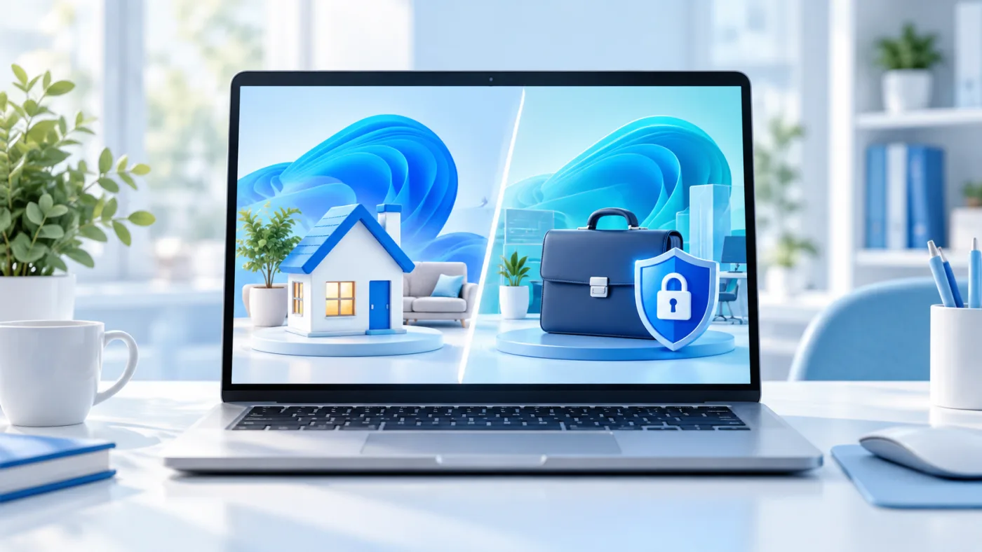 Comparación visual de Windows 11 Home y Pro en un portátil