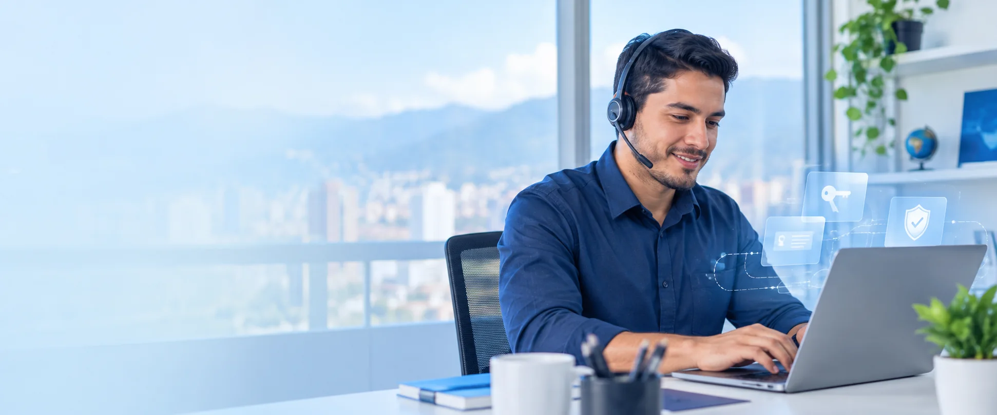 Técnico atendiendo pedidos de licencias digitales desde su computador